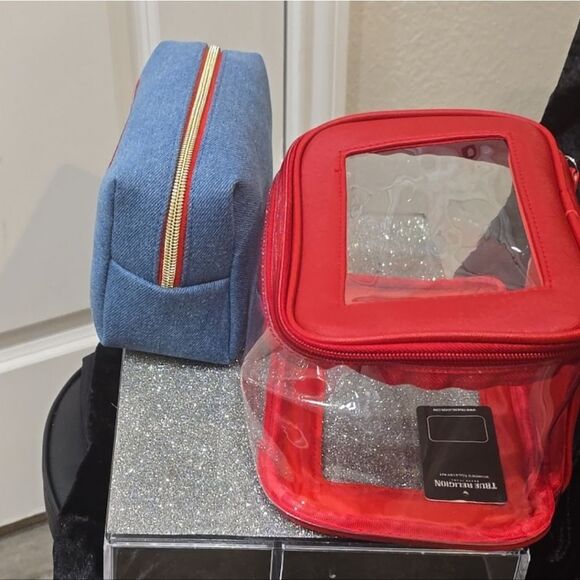 True Religion Transparent & World Tour Denim Logo Toiletry Travel Bags - Picture 5 of 8